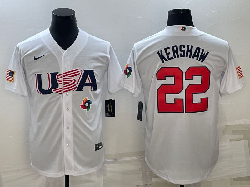 Men 2023 World Cub USA #22 Kershaw White Nike MLB Jersey11